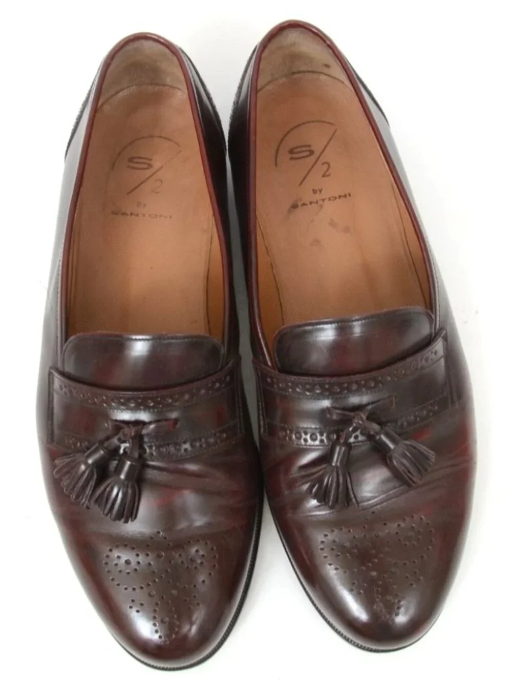 S2 by Santoni Mens 11EE Burgundy Leather Loafers Dress Old Money Preppy Shoe